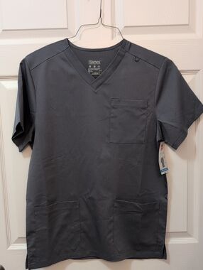 Mens Hanes Comfort Fit Grey Scrub Shirt W/3 Pockets On Front